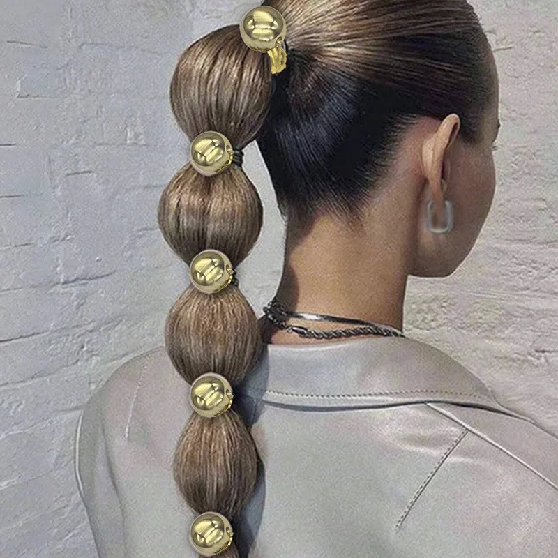 3/6/9pcs Golden Silvery Ball Elastic Headbands Set Korean Ponytail Hair Rings Elegant Party Casual Hairstyles for Women Girls
