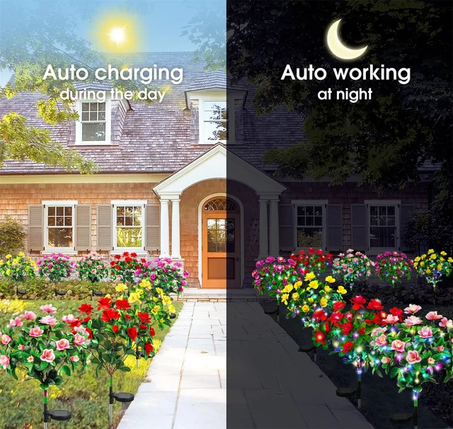 LED Solar Light Waterproof Azalea Solar Flowers Lamp Outdoor Decorative for Garden Yard Lawn Path Lighting Holiday Wedding Decor 4