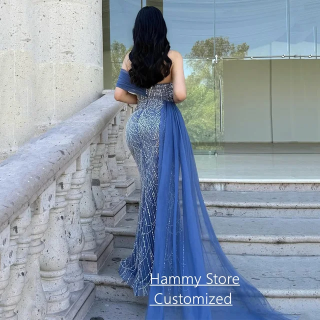 Luxury Woman Evening Dress Customized Sweetheart Off Shoulder Beading Sequined Mermaid Party Gown Saudi Arabian Prom Dresses 2
