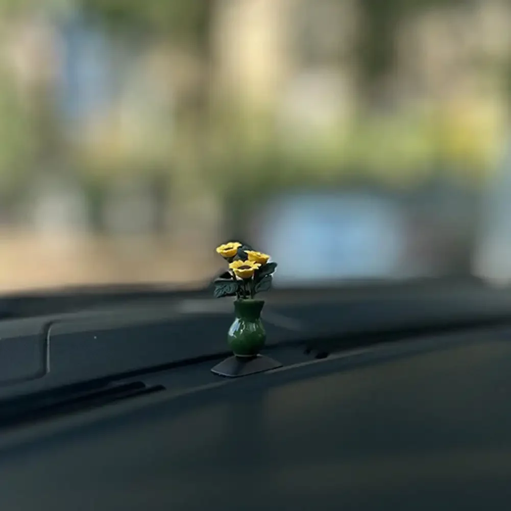 귀여운 자동차 인테리어 장식 미니 장미 해바라기 꽃병 자동 센터 콘솔 장식 장식품 자동차 선물 액세서리