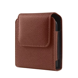 Leather Mobile Phone Bag with Belt Clip Holster for Samsung Z Flip 7 (Brown)