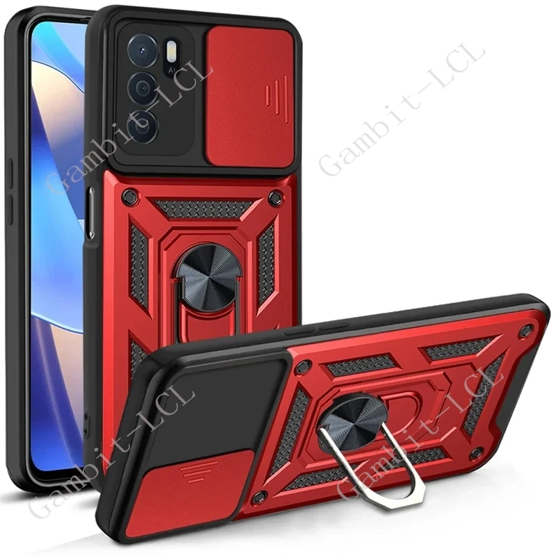 Anti-Falling Ring Armor Case with Magnetic Holder Stand and Sliding Camera Lens Cover
