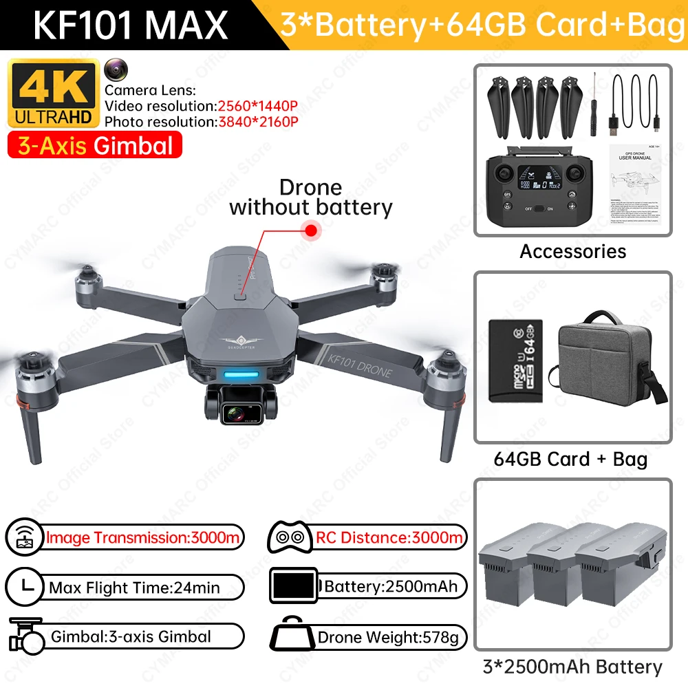 KF101 Max1 Drone 4K Professional 5G Wifi FPV Dron KF101 Max 4K HD Camera 3-Axis Gimbal GPS Drones RC Quadcopter VS SG906 Max2 explorers 4ch remote control quadcopter RC Quadcopter