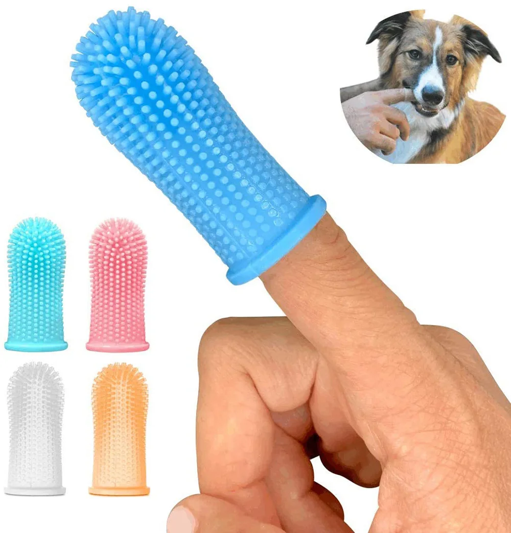 Dog Super Soft Pet Finger Toothbrush Teeth Cleaning Bad Breath Care Nontoxic Silicone Tooth Brush Tool 1PC Dog Cat Supplies pet cleaning tools pet dental tool