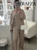 TRAFZA Women's Summer Fashion Linen Solid Color Shirt Set Belted Cardigan Kimono Top + High Waist Women's Pleated Pants 2-piece 4