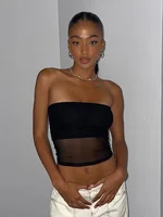 Corset en maille pour femme, haut court noir, bustier tubulaire en patchwork, camisole sexy initiée, streetwear d'été, mince, sans bretelles, précieux, Y 2