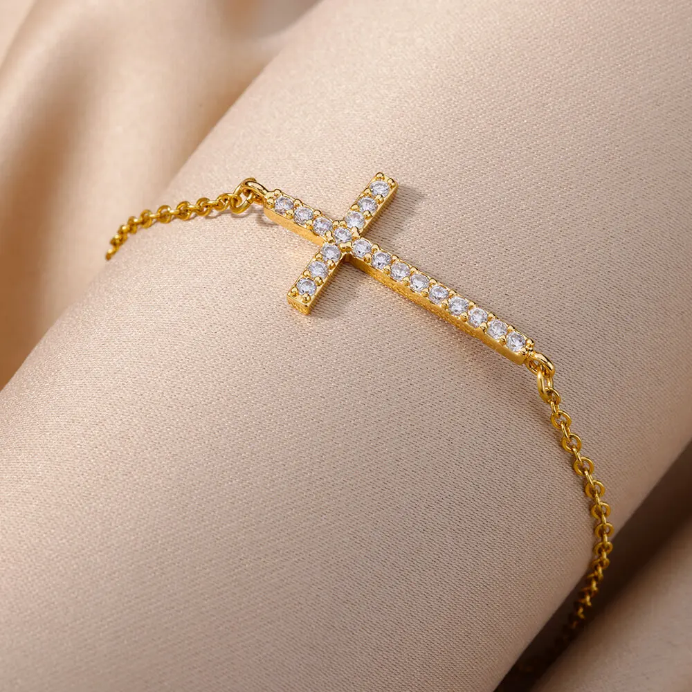 Gold Plated Stainless Steel Cross Bracelet For Women Gift