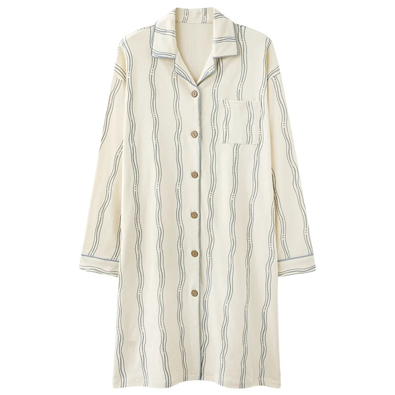 2023 Spring Cotton Long Sleeve Nightgowns for Women Korean Loose Cardigan Sleepwear Night Dress Nightdress Homewear Home Nighty