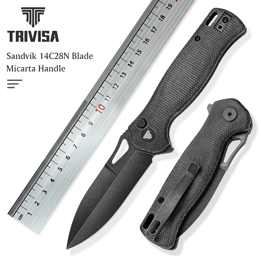 

TRIVISA Folding Pocket Knife for Men, 3.38"Camping Flipper Knives with Clip for EDC Tool, Sandvik 14C28N Steel & Micarta Scales