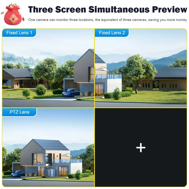 12MP Three Screen WIFI IP Camera Outdoor Three Lens PTZ Cam Ai Human Detection Waterproof Wireless CCTV Video Security Cameras 2