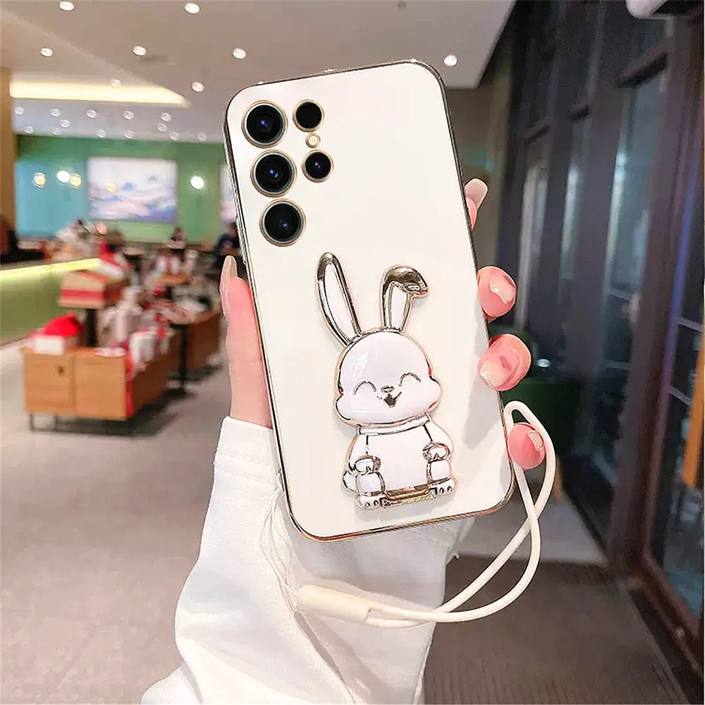 Luxury Plating Rabbit Phone Case With Lanyard For Samsung Galaxy_voghion.com