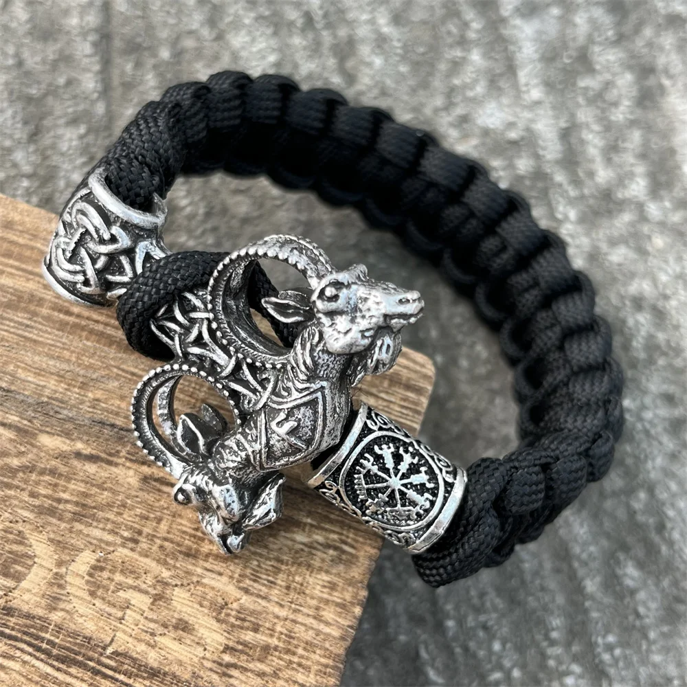 Nostalgia Thor Hammer Mjolnir Rune Ansuz God Odin Goat Ram Amulet Viking Bracelet Men Women Paracord Beads Vikingos Accesorios 3