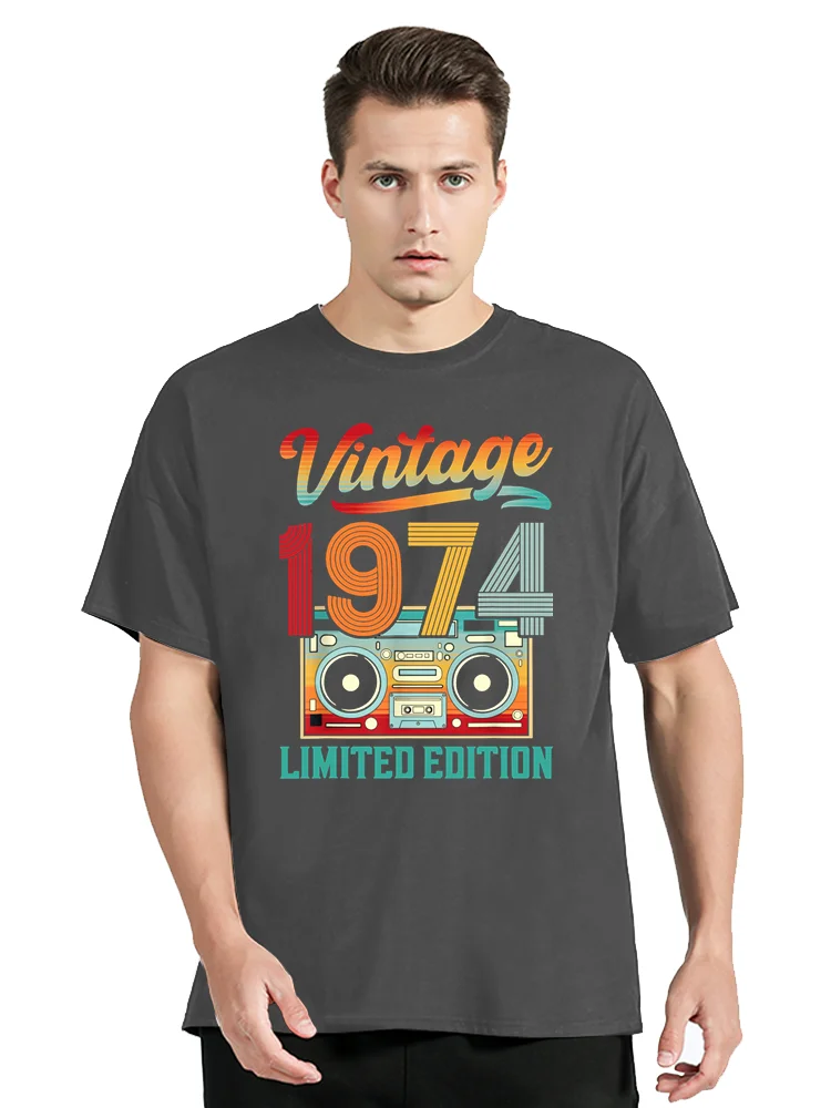 Geboren in Vintage 1974 limitierte Auflage Kassette T-Shirt Sommer mode lässige Herren bekleidung übergroße T-Shirt Tops Baumwolle T-Shirt – Detail 12