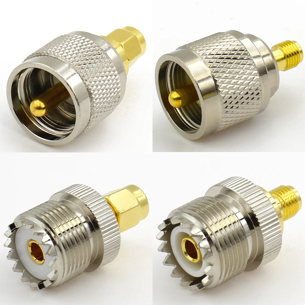 5pcs 1pcs UHF to SMA UHF SO239 PL259 to SMA Male Plug & Female Jack RF Coaxial Adapter Connector Wire Terminals Straight Brass