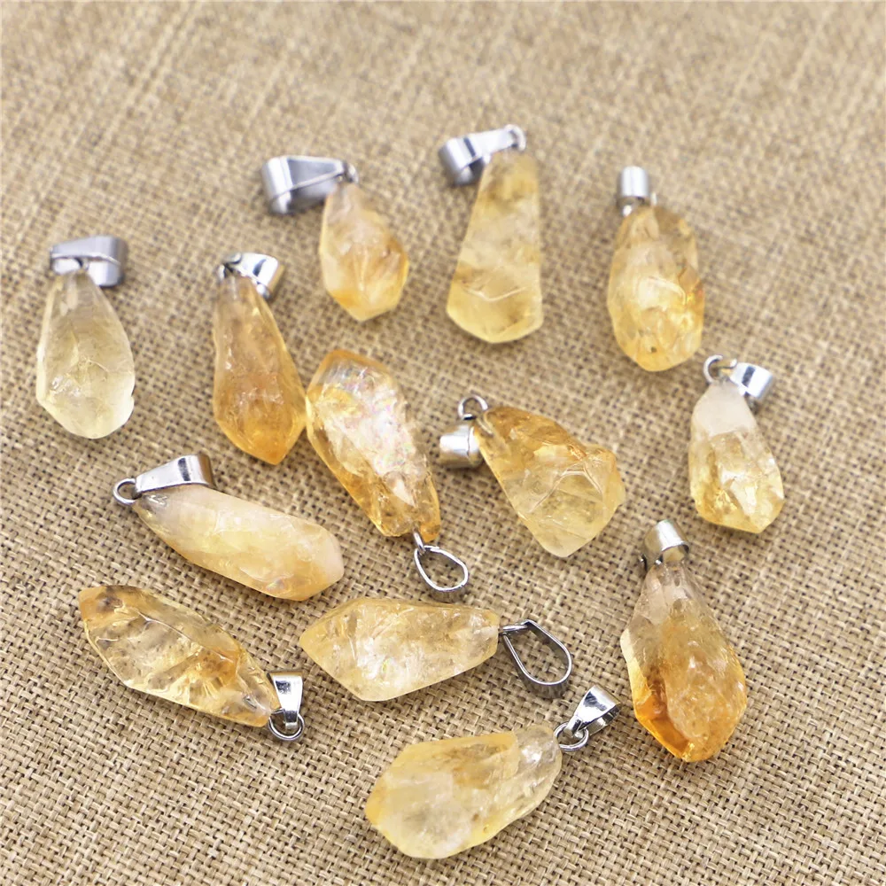 Good Quality Natural Stone Citrine Pendants Charms Raw Ore Irregular Healing Crystals for Women Necklace Jewelry Making 12PCS