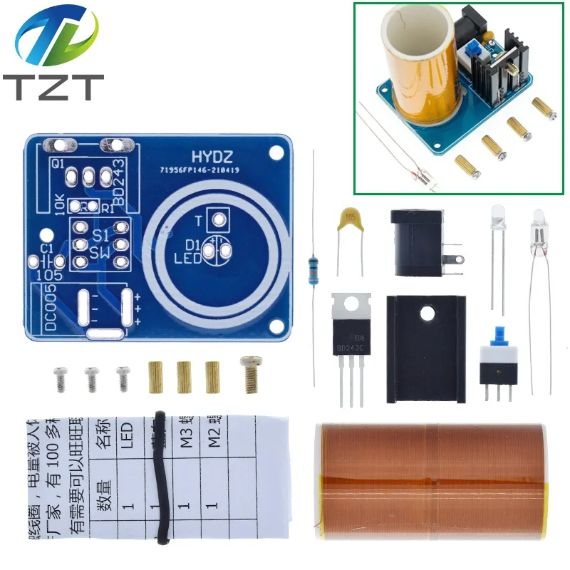 1/3 Stück BD243 Mini Tesla-Spule Bausatz Zaubertricks DIY-Teile Leere Leuchten Technologie DIY-Elektronik BD243C DIY Mini Tesla-Spulen-Modul