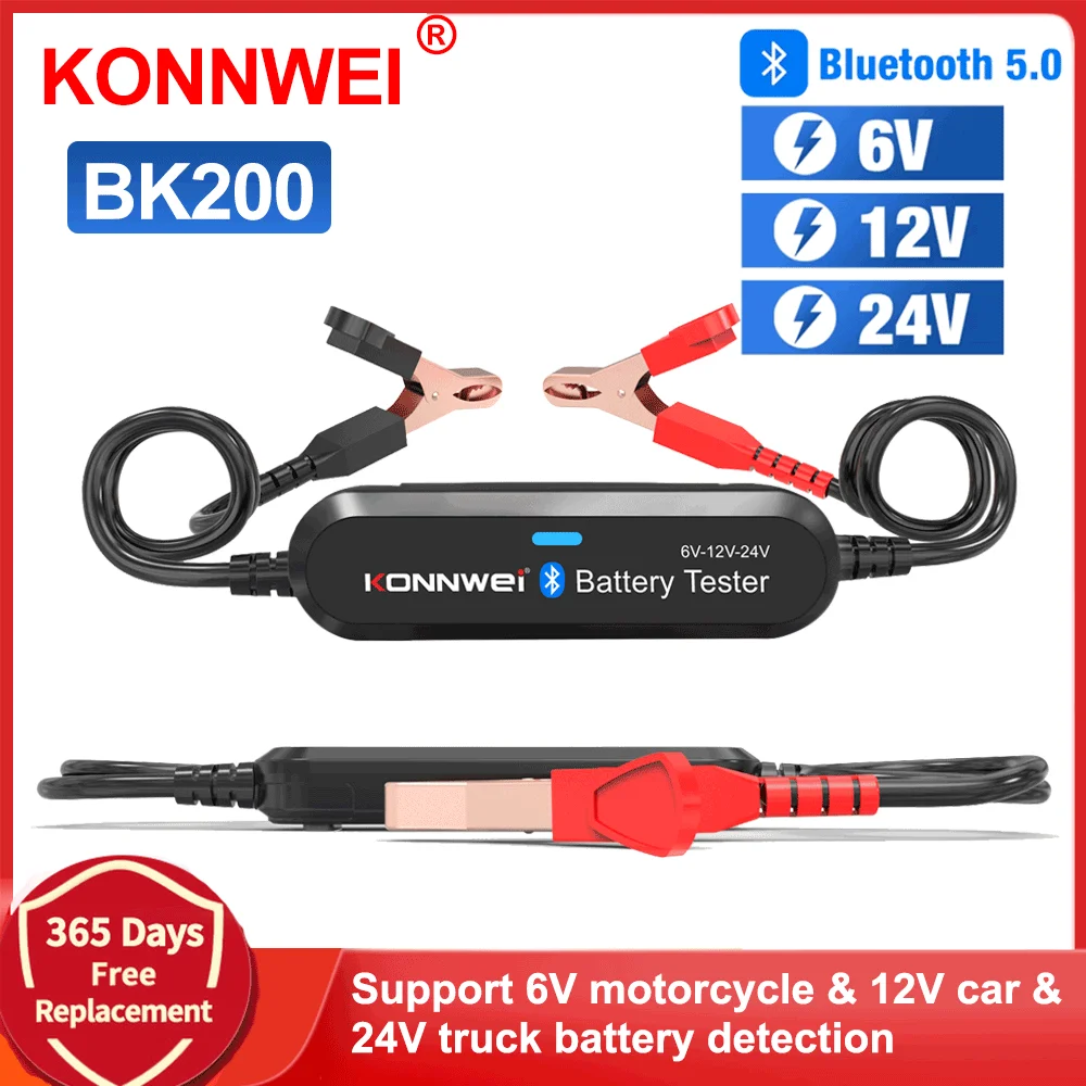 

KONNWEI BK200 Car Motorcycle Truck Bluetooth 5.0 Battery Tester 6V/12V/24V Battery Analyzer 2000 CCA Charging Cranking Test Tool