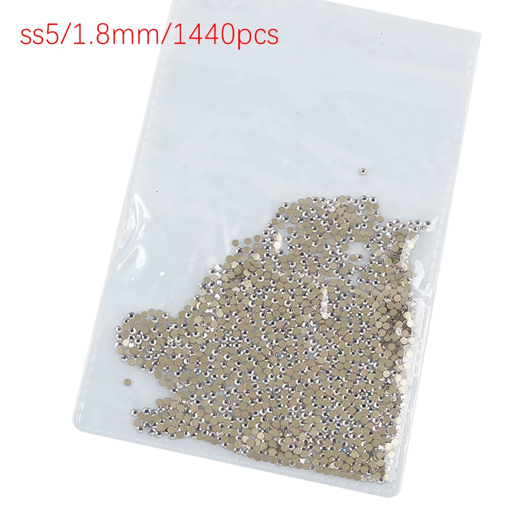 SS3 SS4 SS5 SS6 SS8 1440pcs Clear Crystal AB Golden Back Stones  3D Non HotFix FlatBack Nail Art Rhinestones Decorations 