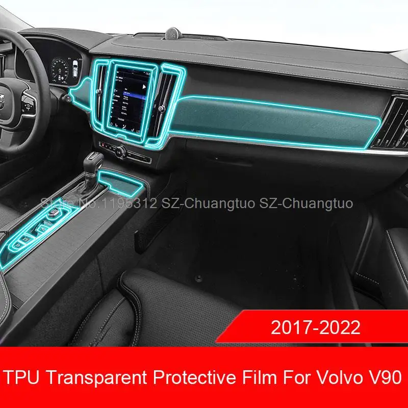 

Прозрачная защитная пленка из ТПУ для Volvo V90 Автомобильная наклейка для внутреннего интерьера, Центральная панель управления дверью, аксессуары для переключения передач и навигатора