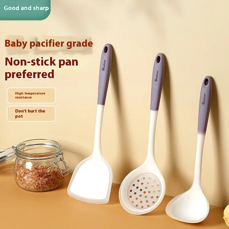 Silicone Non-stick Spatula Kitchenware Set Food Grade High Temperature Resistant Soup Spoon Transparent Drain Colander