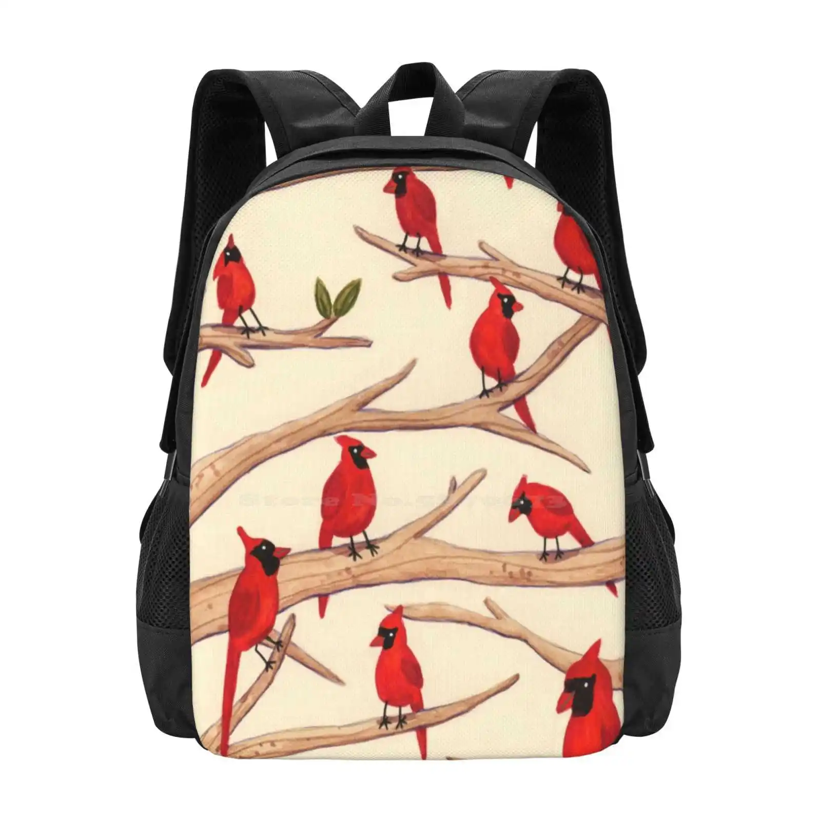 Cardinals Pattern Design Bagpack School Bags Cardinals Bird Red Tree Branch Leaf Flock Cute Sweet Wing Pattern Group Borgogna