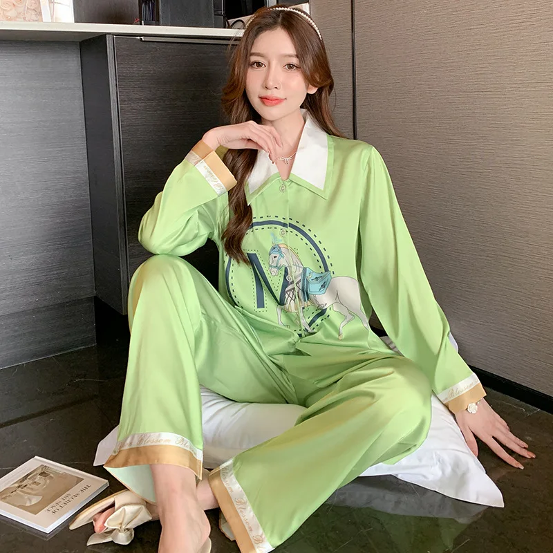 

FALLINLAOE High Quality Women's Pajamas Set Luxury M Letter Print Sleepwear Point Collar Casual Homewear Nightwear Femme Petite