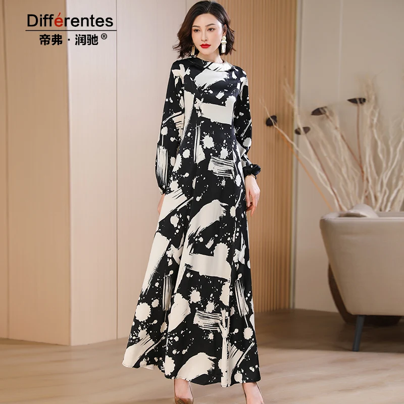 

Women's long sleeve printed floral dress with zipper, original design, evening dress, vintage, birthday party, autumn