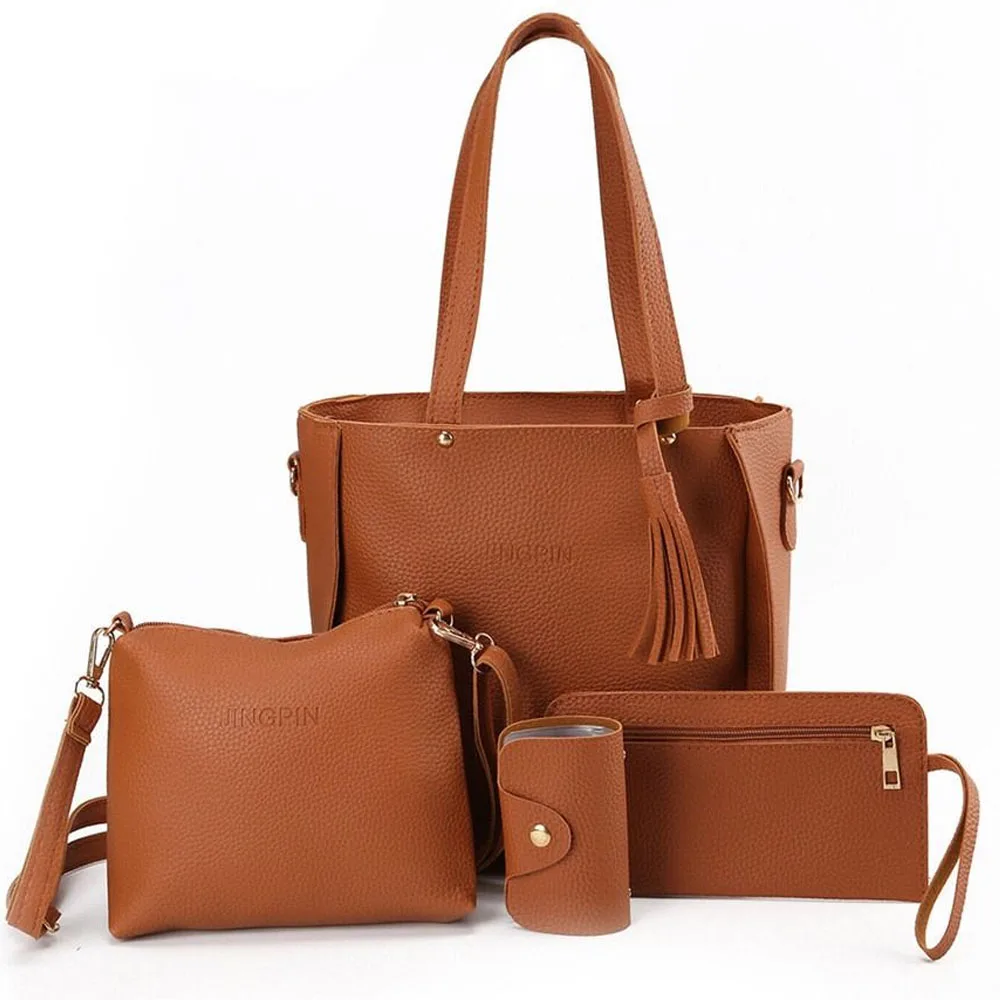 4PcssetSolidColorPULeatherShoulderBagsWomenHandbagsand