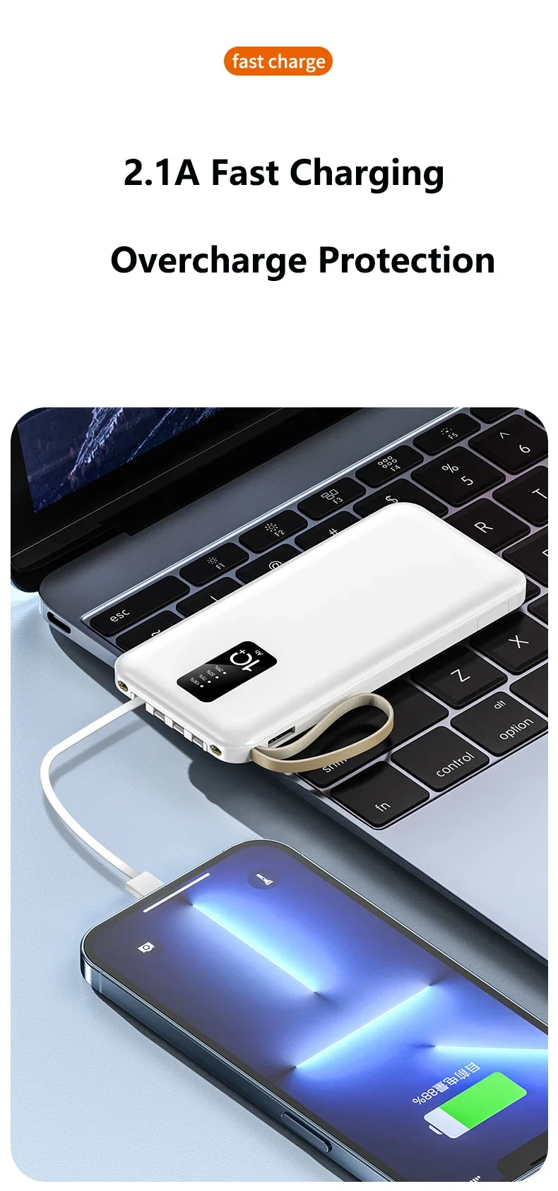 Portable Power Bank With Built-in Cable For Smartphones Fast Charge_voghion.com