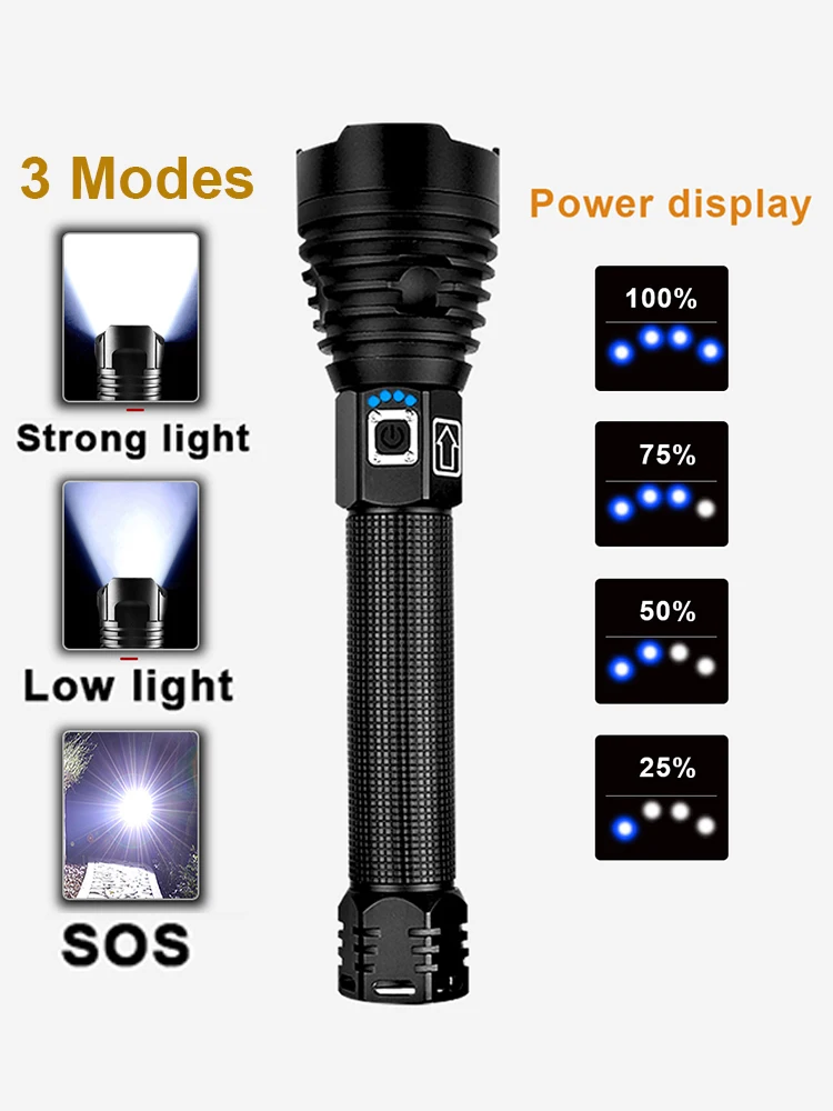 New XHP360 LED Flashlight 18650 Usb Rechargeable High Power Flashlights XHP90 Powerful Torch Light IPX6 Waterproof