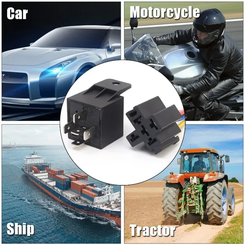 Automotive Relay 12V/24V 5Pin 40A Car Relay with Black Red Copper Terminal Auto Relay Socket SPDT Harness Cable JD1914