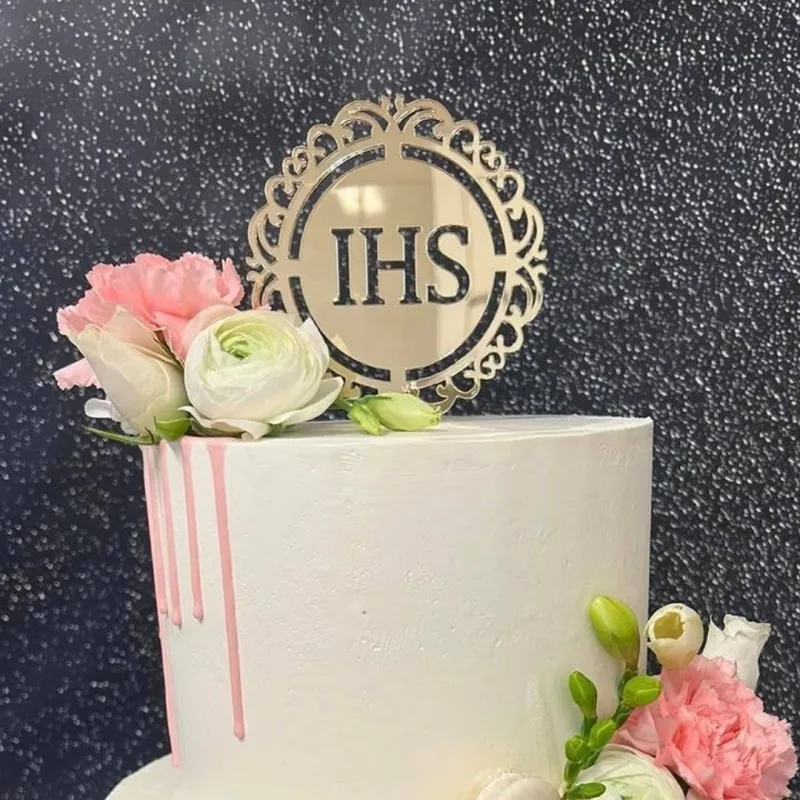 Elegant Gold Acrylic Dove Cross Cake Topper for Religious Celebrations