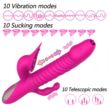 Telescopic Vibration G-spot Vagina Masturbate Anal Rabbit Dildo Vibrators Tongue Licking Sucking Clitoris Sex Toys for Women 2