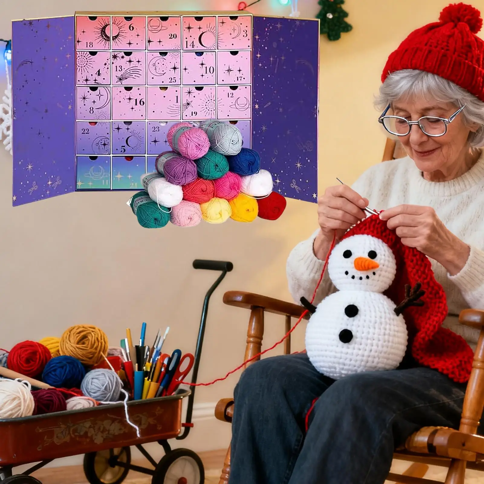 Christmas Yarn Advent 25 Days Crochet Accessories DIY Craft Yarn Countdown Calendar For Women Mothers Enthusiasts Winter
