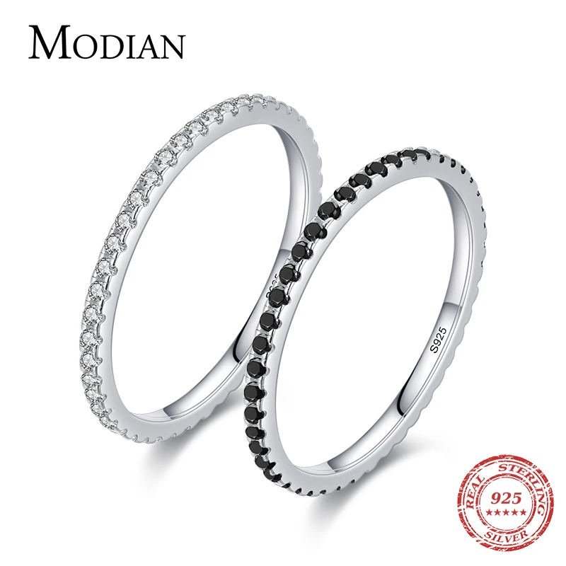 Real Silver Black Zirconia Stackable Rings 925 Sterling Silver Finger Rings for Women Party Fine Jewelry silver rings,silver ring