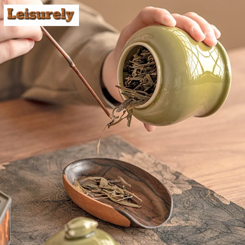 200ml Yaozhou Kiln Celadon Tea Box Organizer Moisture-proof Japanese Vine Melon Storage Tank Containers Tea Caddy Tableware Gift