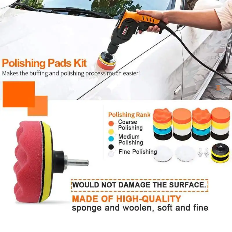 39PCS 3inch 5inch Car Polishing Sponge Pads Kit Buffing Waxing Foam Pad Buffer Set Polisher Machine Wax Pad for Removes Scratche