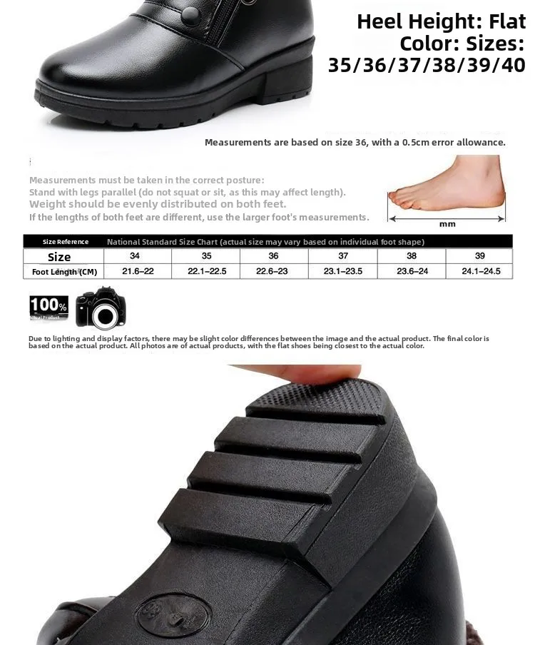 أحذية شتوية مبطنة بالصوف الدافئ بجزء سفلي مسطح ومضادة للانزلاق أحذية الثلوج النسائية القطنية بنمط بكين نعل مطاطي ناعم مريح