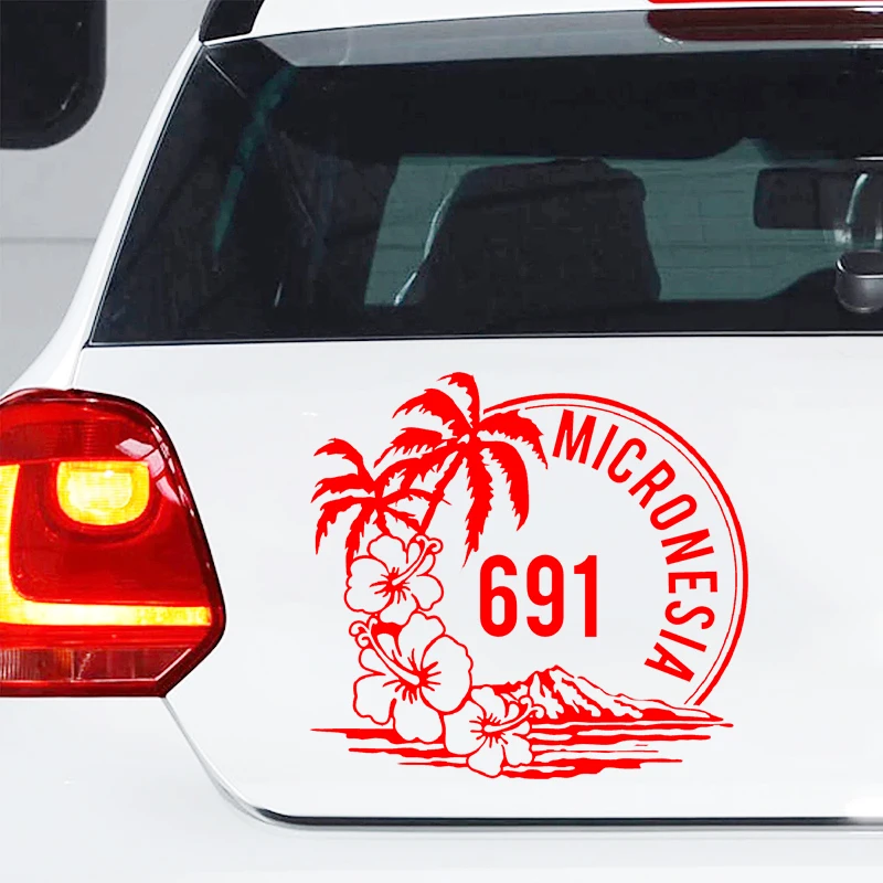 22065# Car Stickers Micronesia 691  Island Sunset Hibiscus Palm Trees Waterproof Vinyl Decal Motorcycle Decorative Accessories