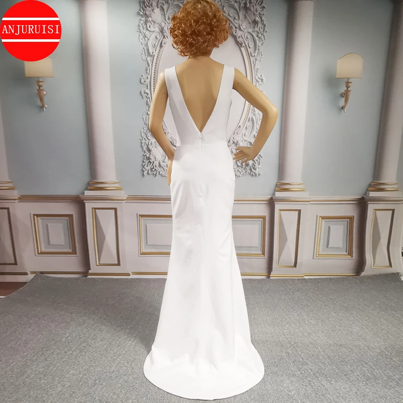 Wedding Dresses Simple Elasticity Soft Satin Beach Wedding Dresses for Women Bride Gown V Back Bohemian Mermaid