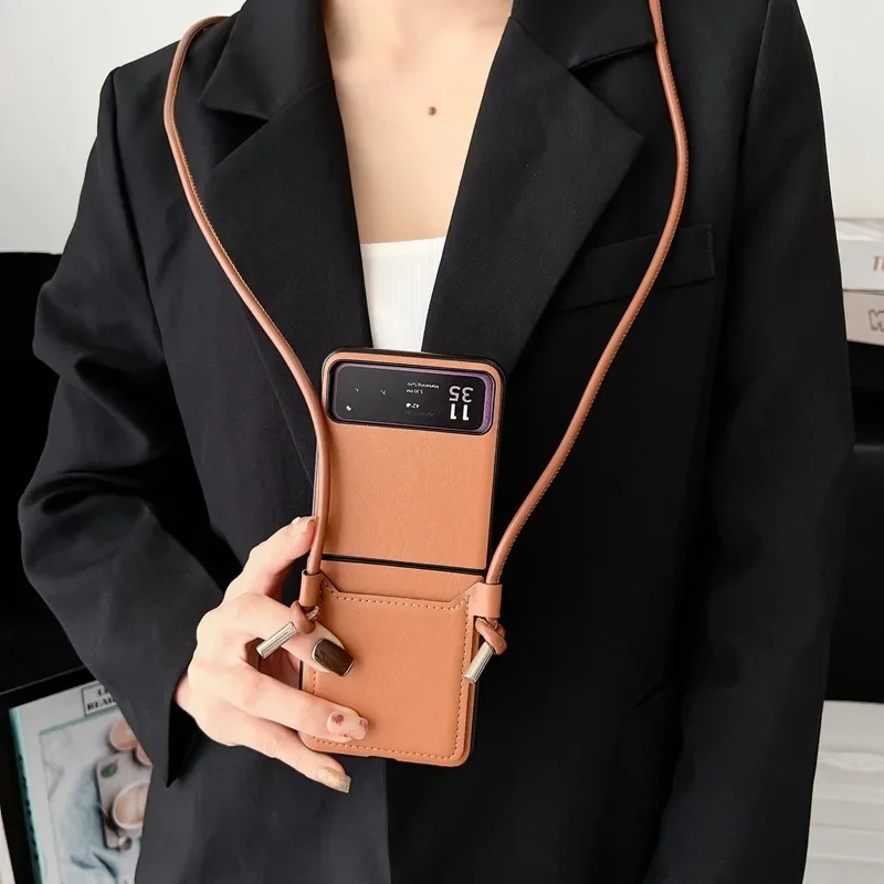 Elegant Leather Crossbody Lanyard Card Holder Phone Case - Luxury Business Design