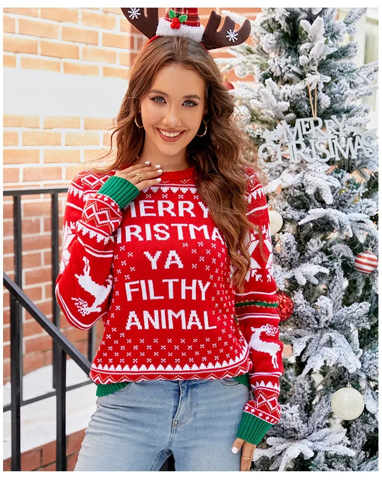 

Unxi 2024 New Year Winter Sweater Jumper Women Xmas Merry Christmas Ya Filthy Animal Sweater