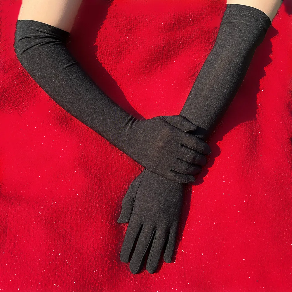 New Elastic Full Finger Holiday Party Gloves For Men Women Students Solid Knitted Long Mittens Outdoor Dance Dress Up Gloves