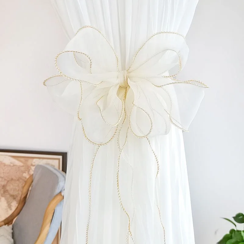 2Pcs Curtain Tieback Beautiful Bow Lace Holder Hook Buckle Clip Pretty and Fashion Polyester Decorative Home Accessorie