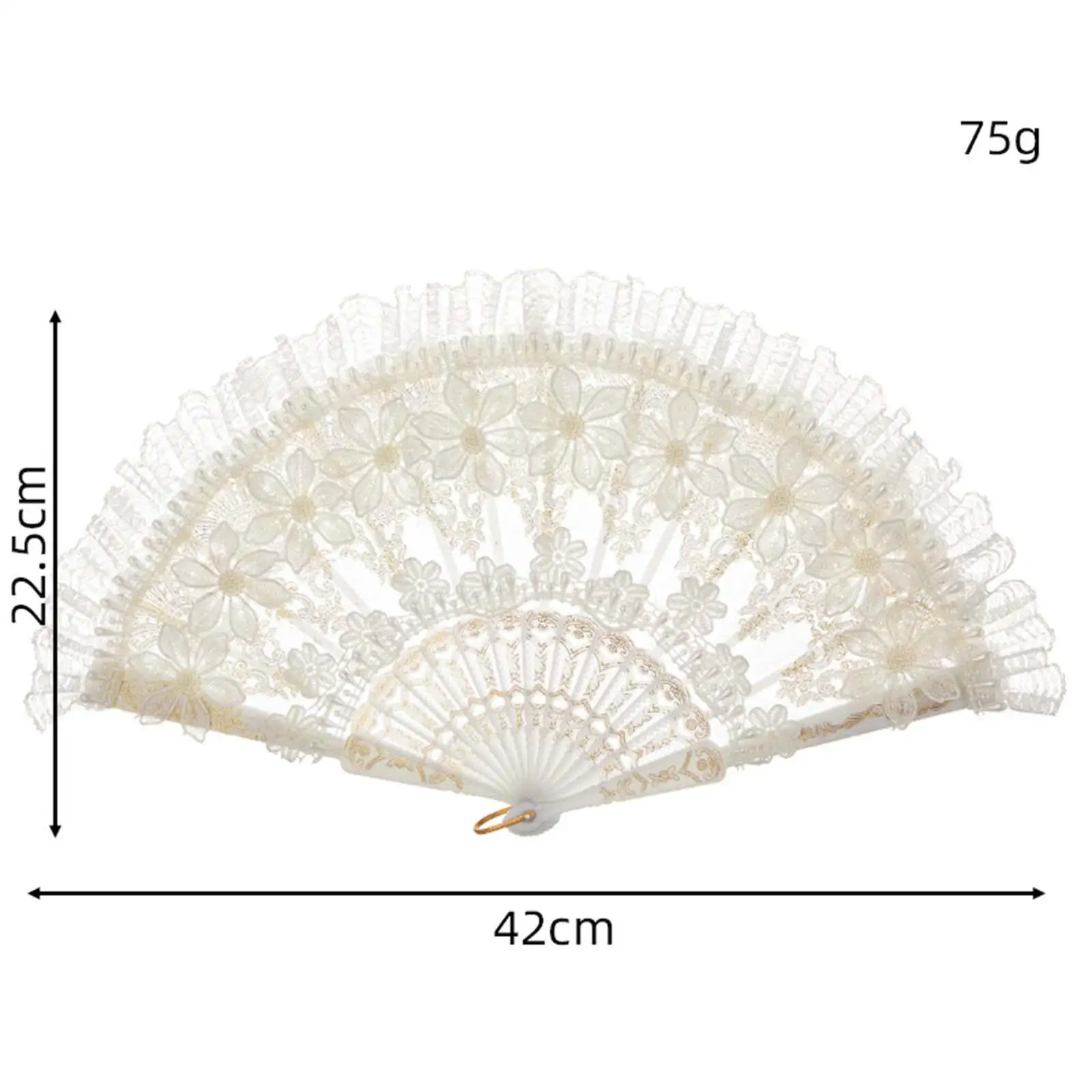 Lace Folding Handheld Fan Delicate Bridal Dancing Props Foldable White Lace Fan for Performances Home Show Dancing Party