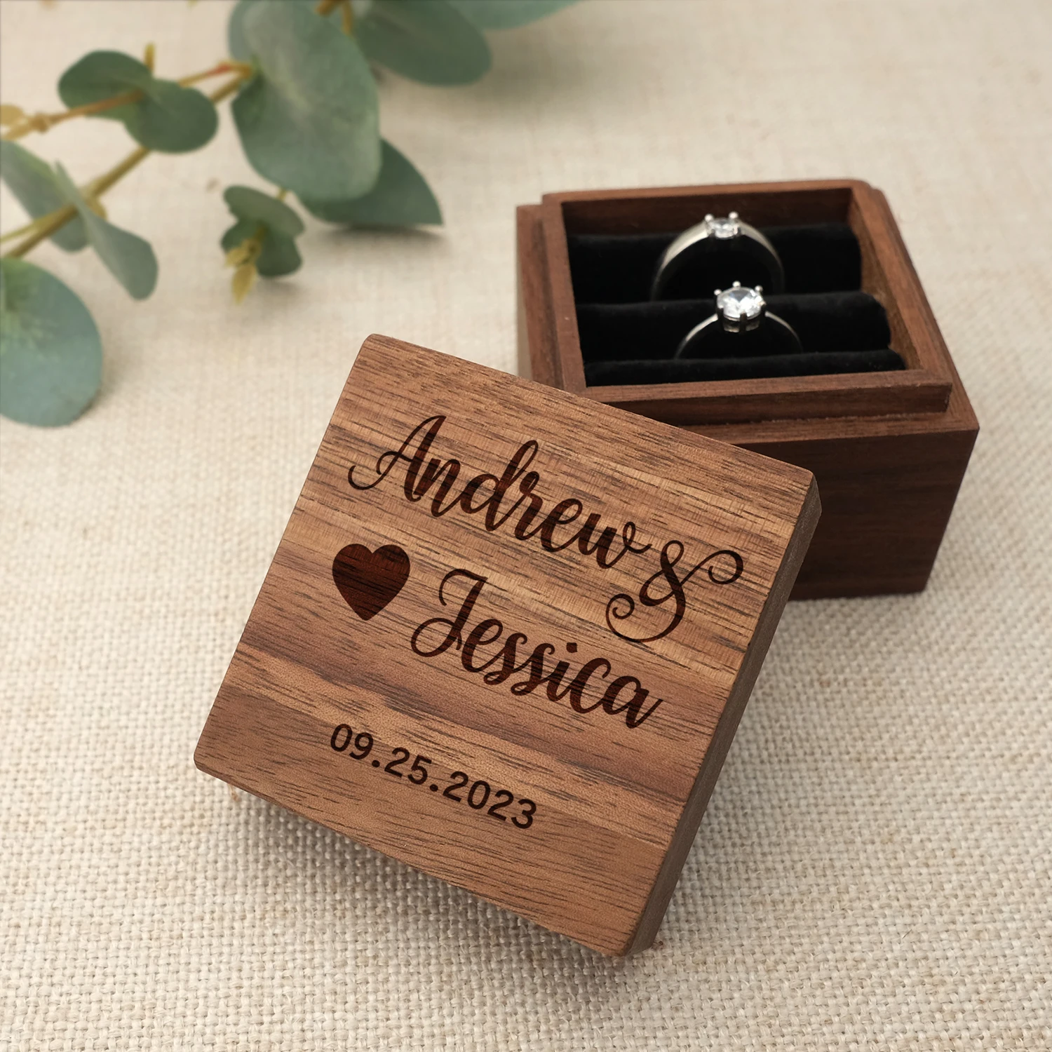 Custom Proposal Ring Bearer Jewelry Storage Box Personalized Wedding Ring Box Anniversary Gift Rustic Wedding Engagement Box