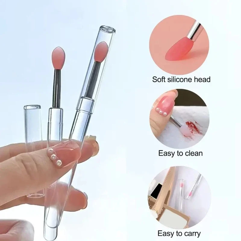 1/2/4pcs 뚜껑이있는 실리콘 립 브러쉬 미니 전문 휴대용 립 마스크 브러쉬 립스틱 아이 섀도우 브러쉬 얼룩진 립스틱 브러쉬