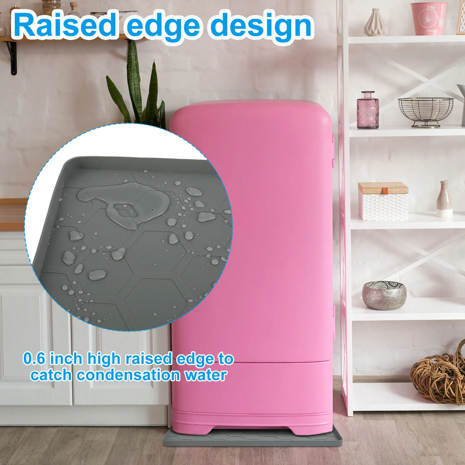 Mini Fridge Silicone Mat 60x60cm Under Washing Machine Mat Non-slip Mini Drip Pan with Raised Edges Anti scratch Floor Protector