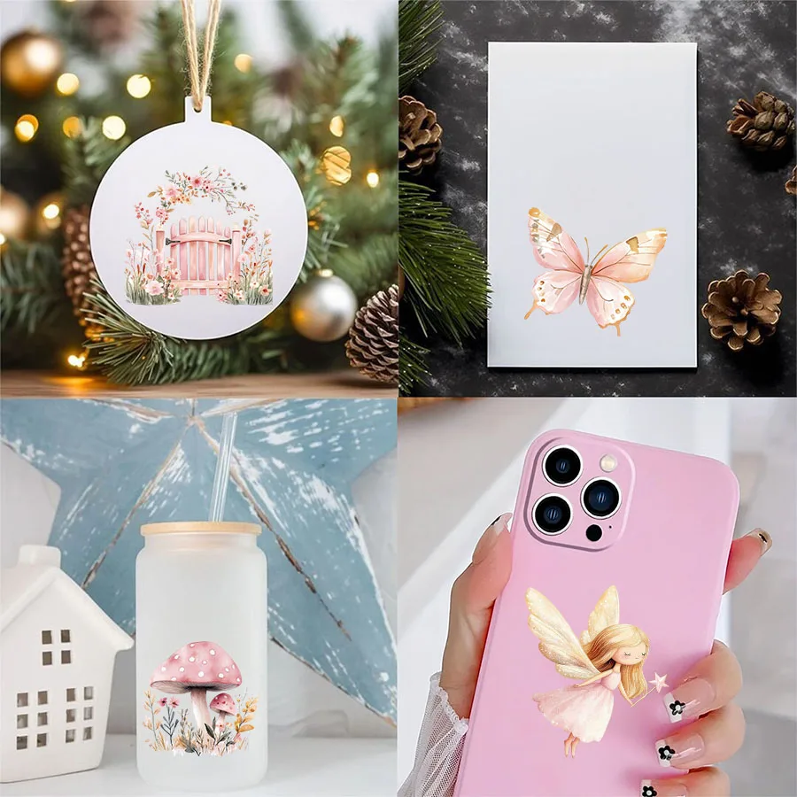 Cartoon Stickers Decorative Stickers Self Adhesive Stickers Custom Stickers Stationery Stickers Paper Stickers Adhesive Stickers Decorative Labels Stickers Animal Stickers Cartoon Sticker 12pcs Pink Woodland Fairy Animals DIY UV DTF Cup Wrap Transfer Sticker Glass Coffee Mugs Greeting Cards School Craft Party Decor