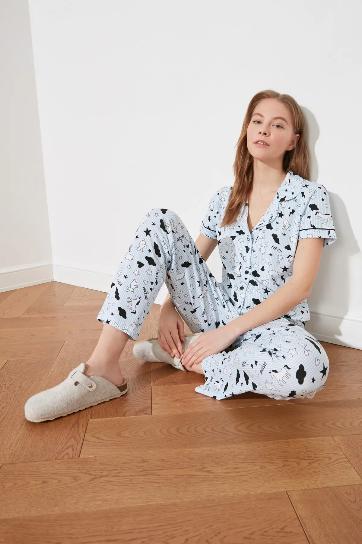 Trendyol Gray Bias Tape Detailed Knitted Pajamas Set THMSS19IP0037 cotton pyjamas